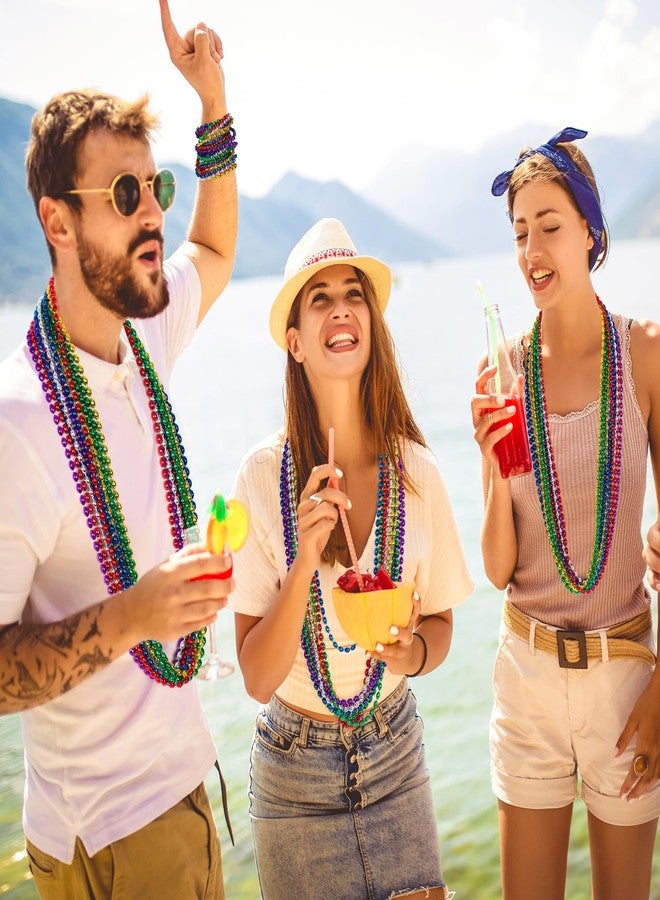 EOBOH 12PCS Mardi Gras Beads, Metallic Colorful Beaded Necklaces Party Favors, 6 Kinds of 32" Oval Bead Necklace Costume Stuff for Festival Parade Throw Accessories Wedding Birthday Mardi Gras Decorations - Image 5